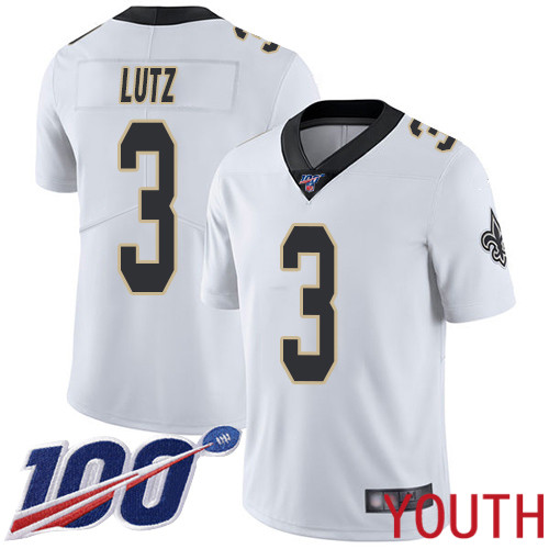New Orleans Saints Limited White Youth Wil Lutz Road Jersey NFL Football #3 100th Season Vapor Untouchable Jersey->youth nfl jersey->Youth Jersey